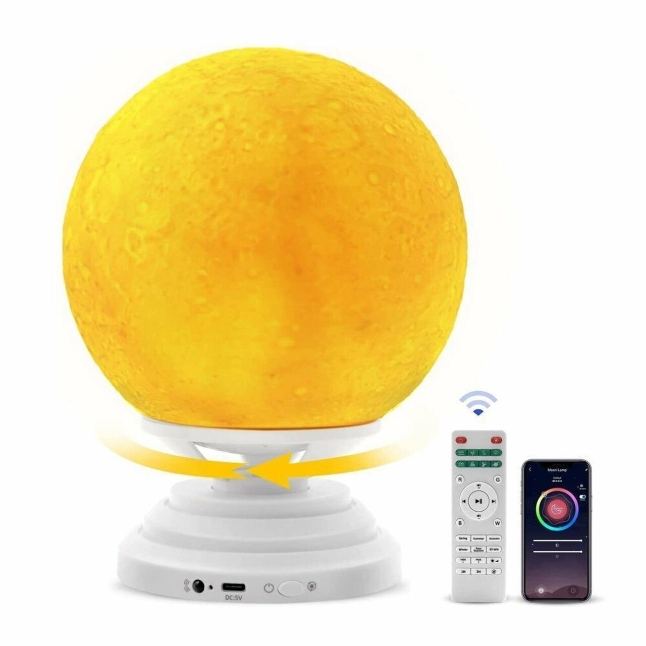 SKUSHOPS 3D Smart Moon Lamp 360° RGB LED Night Light with Bluetooth Speaker Remote Control